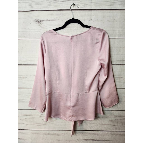 Talbots Womens Peplum Top Pink Solid Long Sleeve Tie Front Zip Blouse Career 4 - Picture 2 of 6